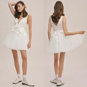 NWT Viktor & Rolf for BHLDN Petunia Floral Deep-V A-Line Mini Dress Ivory Size 6